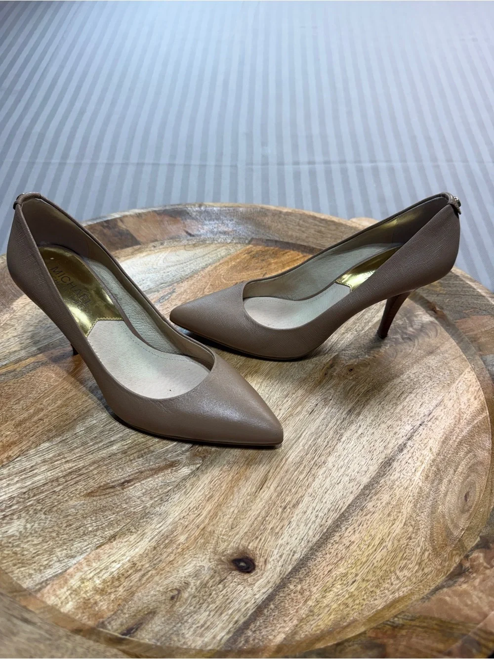 Taupe Pointed Toe Pumps Michael Kors 6M Textured Career Heels